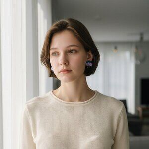 Vintage 1950s-1970s Enamel Copper Earrings, Purple and Blue Abstract Design